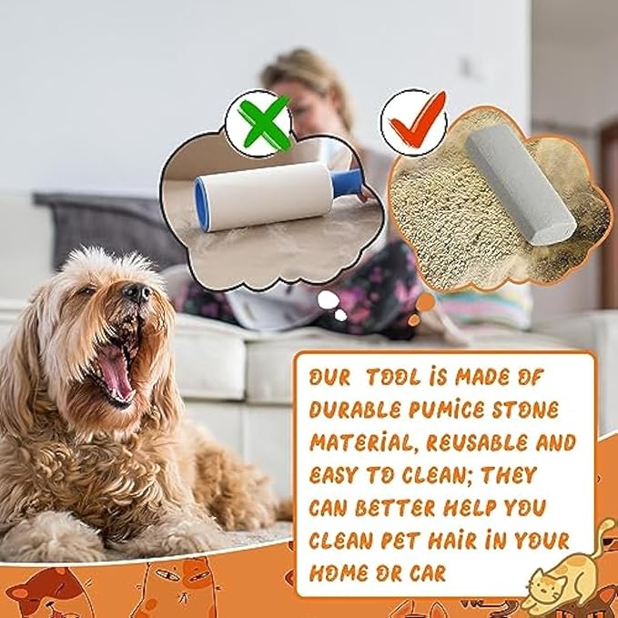 Abbylike 3 Pcs Pet Hair Remover Pumice Stone Reusable Portable Dog Cat Hair Removal Tool Scraper for Carpet,Couch, Bedding, Car Upholstery, Furniture Cleaning (6.1 x 2.56 x 1.4 Inch,Gray)