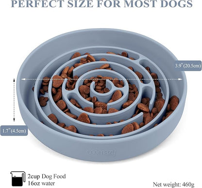 Coomazy Slow Feeder Dog Bowl, Silicone Material, Nonslip Design, BPA Free, Light Blue