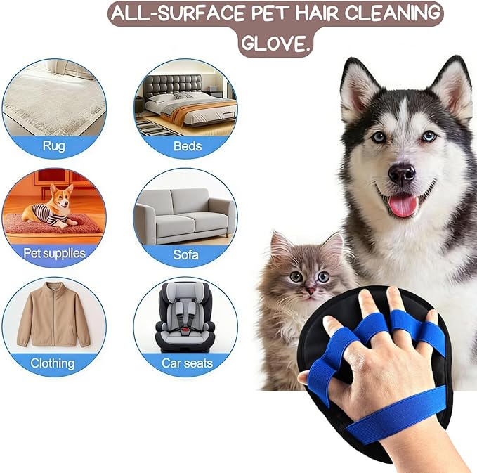 Pet Hair Removal Glove 3-in-1 Set,Electrostatic Pet Hair Removal Glove For Cat Couch Carpet Furniture Grooming,Magic Brush Pet Hair Remover With One-Click Self-Cleaning, Flea Comb For Cats Dogs