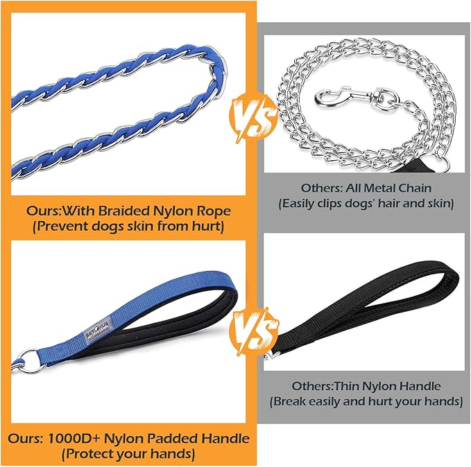 Chain Dog Leash Chew Proof Metal Leash for Medium Large Dogs, Chain Link Dog Anti Chew 5.2FT / 4FT Strong Anti Bite Comfortable Soft Padded Handle (Blue, 4FT(5-30lb))
