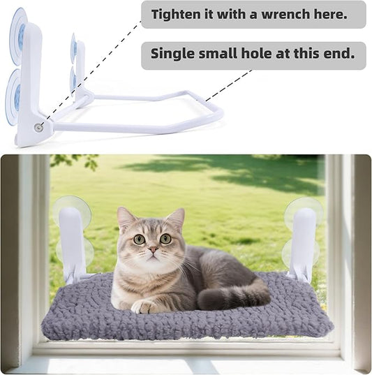 Cat Window Perch, Easy Install Bracket, Portable Wall Hammock for Indoor Cat, Grey