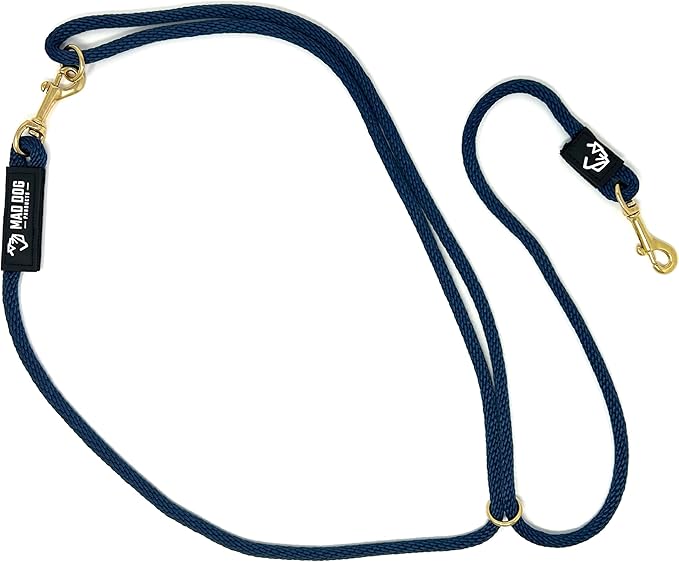 Mad Dog Products Hands Free Clip Dog Leash 3/8” x 10’ Navy Signature Rope – Made in USA
