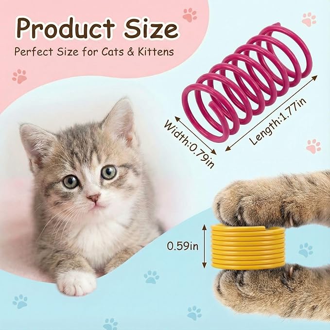 Cat Spring Toys for Indoor Cats and Kittens, 12 Pack Colorful Plastic Spiral Coil Springs, Interactive Toys for Swatting, Biting, Chasing & Hunting, Durable Lightweight Bouncy Toys for Self Play