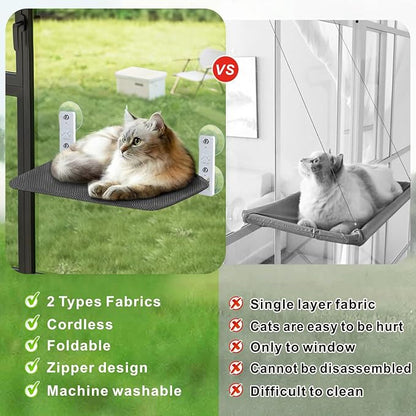 Idepet Cat Window Perch Cordless Foldable Cats Hammock Bed with Interactive Toys,Suction Cups,Reversible Cover Keep Pets Cool Warm for Summer Winter,Indoor Kitten Resting Seat(Gray&Black, 1 Pack)