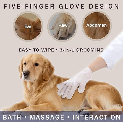 Pet Wipes Dog Wipes Disposable Grooming Mitts Dog Paw Cleaner Cat Wipes Waterless Bath Glove pH Balanced Lick Safe with Coconut Oil for Dogs and Shea Butter for Sensitive Skin 20 Count