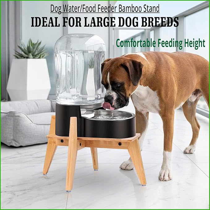 Stand for Automatic Dog Feeder - Large Dogs Suitable - Elevated Raised Dog Feeder Holder, Adjustable Platform for Dog Food/Water Bowl Dispenser - Bamboo