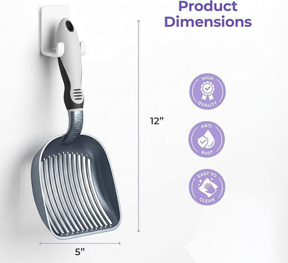 Sifter w/ Deep Shovel Cat Litter Scoop - Designed by Cat Owners - Durable Plastic Cat Litter Scooper for Litter Box - Solid Strong Handle. By iPrimio. Patented Kitty Litter Scoop