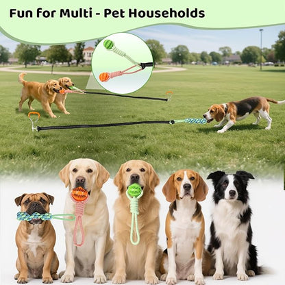 Bungee Tether Tug Outdoor Dog Toy for Dogs, Tug of War Toy with Stake, 2 Puzzle Balls, Cotton Stick Toys, Outdoor Interactive Dog Toys for Lawns, Tug of War Dog Toy for Multi-Pet Households, Orange