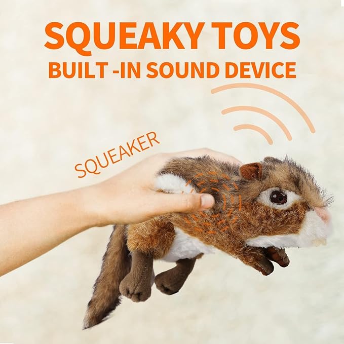 ALL FOR PAWS Squirrel Squeaky Doy Toy, Squirrel Dog Toy for Medium Large Breed, Puppy Fetch Toy with Squeaker, Plush Chew Dog Toy, 13.8 x 3.9 x 4.1inches, Chipmunk-L