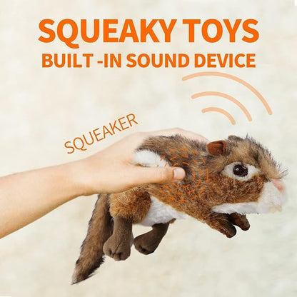 ALL FOR PAWS Squirrel Squeaky Doy Toy, Squirrel Dog Toy for Medium Large Breed, Puppy Fetch Toy with Squeaker, Plush Chew Dog Toy, 13.8 x 3.9 x 4.1inches, Chipmunk-L