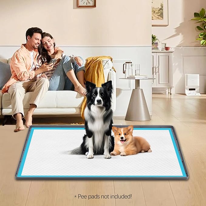 Pee Pad Holder for Dogs, 34" x 22" Silicone Pee Tray Mat Leak-Proof, High Edge, No Spill Pet Pad Holder for Puppy, Cat, Rabbit, Training Pads for Floor Protection, No Pee Pads (Grey)