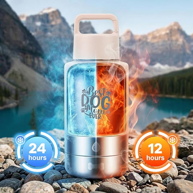 32oz Insulated Dog Water Bottle Dispenser, 3-in-1 Stainless Steel Travel Cup with 2 Detachable Food and Water Bowls, Leak Proof Large Pet Gear, Dog Mom Gift for Dog Lovers