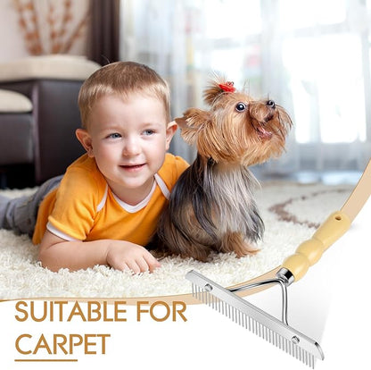 Metal Handheld Carpet Rake for Fluffy Plush, Pet Hair Removal Tool, Reusable Cat & Dog Hair Remover Comb, Brush Scraper Broom for Shag Rugs, Home Cleaning - Efficient Pet Hair Pickup