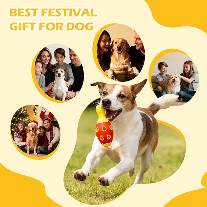 Interactive Dog Chew Toys with Bell, 2 Pack Bowling Pin & Ball Puppy Teething Toys for Small to Medium Dogs, Dental Chews for Boredom & Anxiety Relief, Red/Yellow