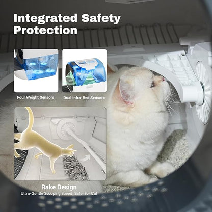 Self-Cleaning Litter Box 80L Auto Refill Self-Refilling Robot Automatic for Multiple Cats(3-20lb), Rake Design ScoopFree, 6 x Safety Sensors, Anti-Leakage, Odor Control, 5G WiFi App