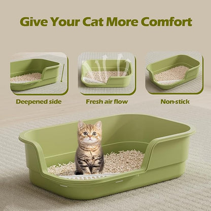 Extra Large Cat Litter Box with High Sides,Cats Boxes for Indoor Cats,Cat Litter Pan for Kitty,Litter Box with Low Entry,Easy to Clean,Anti-Splashing,23.6" x15.7" x5.9" (Grey)