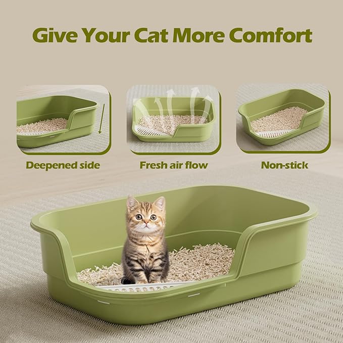 Extra Large Cat Litter Box with High Sides,Cats Boxes for Indoor Cats,Cat Litter Pan for Kitty,Litter Box with Low Entry,Easy to Clean,Anti-Splashing,23.6" x15.7" x5.9" (White)