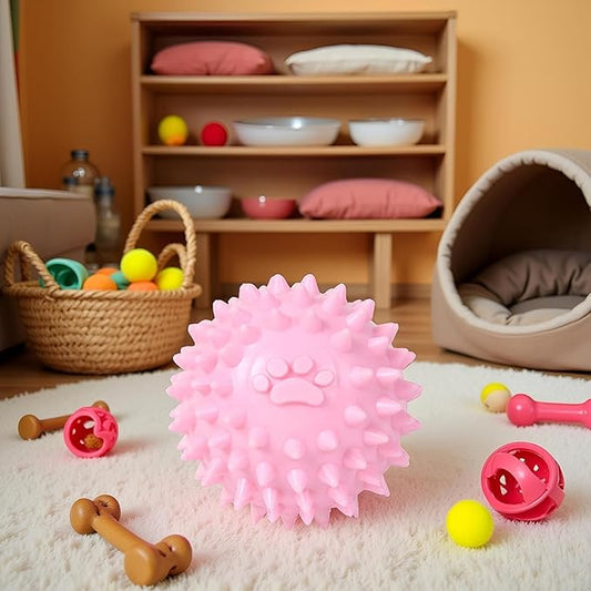 Pink Spiky Ball No Squeak Chew Toy for Aggressive Dogs - Long Lasting, Small, Heavy Chewers, Balls