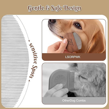 Eye Comb for Dogs & Cats,Wooden Tear Stain Remover for Pets,Gentle Grooming Tool with Rounded Tips,Flea Comb for Small Dogs.