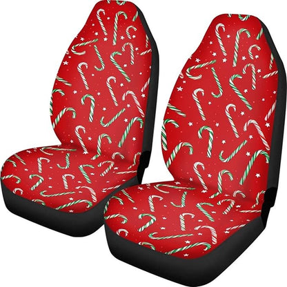Dreaweet Candy Cane Print Car Seat Covers Front Seats Only 2 Piece Christmas Car Accessories Red Washable Universal Bucket Seat Covers for Cars SUV Sedan Easy to Install