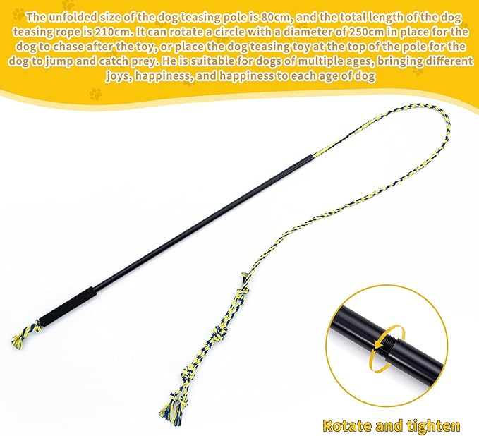 Interactive Flirt Pole Toy for Dogs Chase and Tug of War,Durable Teaser Wand with Pet Fleece Rope Tether Lure Toy to Outdoor Exercise & Training for Small Medium Large Dogs (Black)