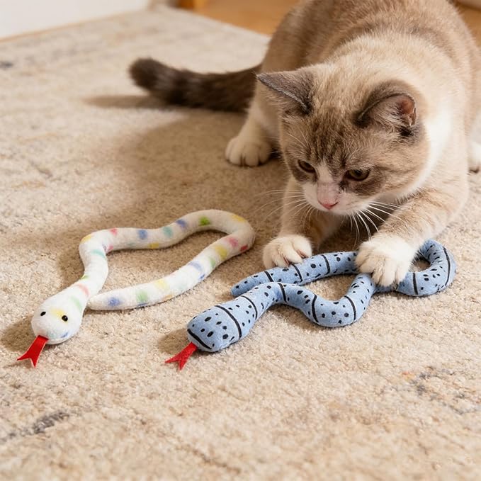 Andiker 2PCS Snake Cat Toys, 23.6 Inches Long Realistic Snake Shape Cat Plush Toys with Bite-Resistant Fabric Interactive Cats Toy for Indoor Cats to Bite Chew Keep Teeth Clean (Colourful & Brown)