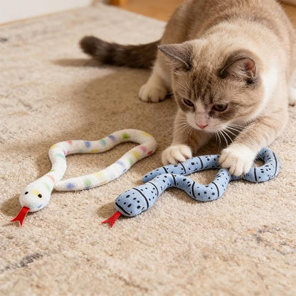 Andiker 2PCS Snake Cat Toys, 23.6 Inches Long Realistic Snake Shape Cat Plush Toys with Bite-Resistant Fabric Interactive Cats Toy for Indoor Cats to Bite Chew Keep Teeth Clean (Colourful & Brown)