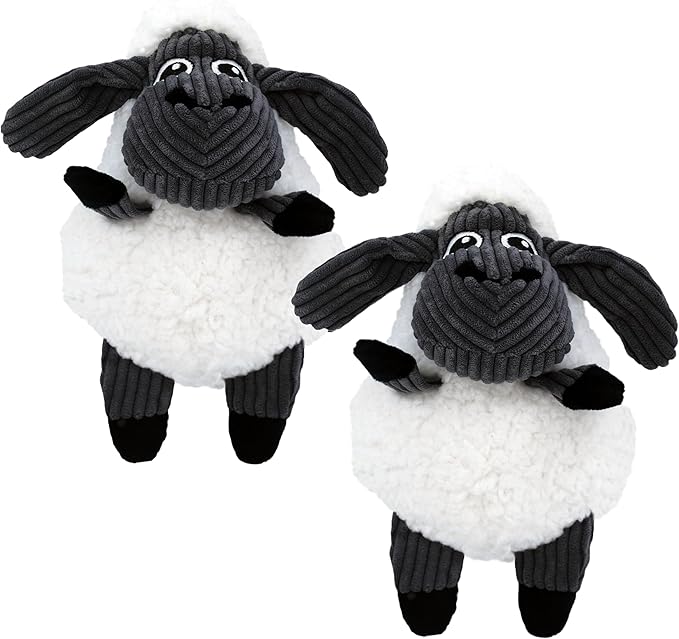 KONG Sherps Floofs – Plush Dog Toy with Flat Squeaker & Crackly Noise – Soft, Snuggly Cuddly Toy for Indoor Fetch & Gentle Play, Durable Lined Design (Sheep (2 Pack))