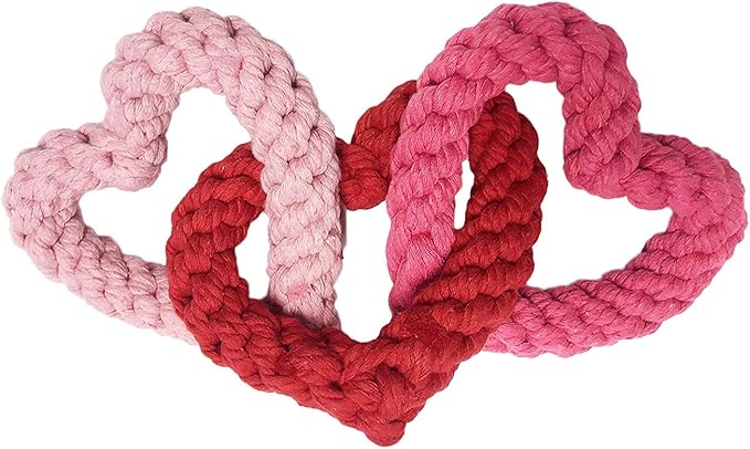 Midlee Interlocking Heart Rope Valentine Dog Toy - 6"- Pink Red Small Tug Toy