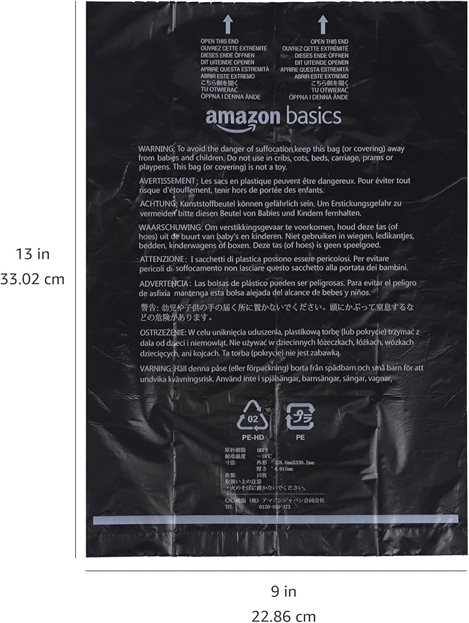 Amazon Basics Dog Poop Leak Proof Bags with Dispenser and Leash Clip, Unscented, 13" x 9", 900 Count (60 Rolls)