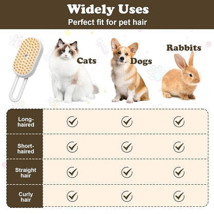 3-in-1 Cat Steam Brush for Shedding, Massaging & Grooming, Rechargeable, Misty Brush for Cats & Dogs, White, 3 Count