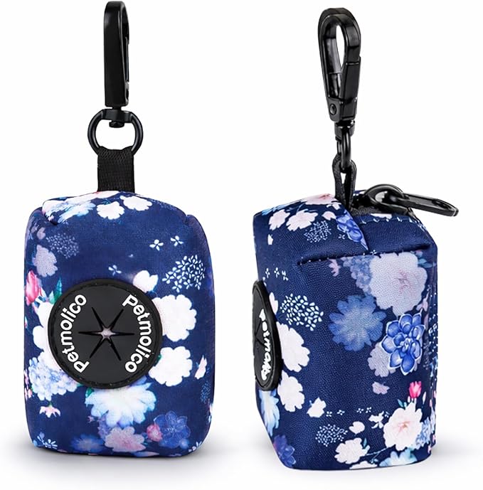 Petmolico Dog Poop Bag Holder Leash Attachment, Dog Waste Bag Dispenser Zippered Pouch, Fits Any Dog Leash, Includes Free Roll of Dog Bags, Poop Bag Dispenser - 2 Packs, Mixed Blue & White