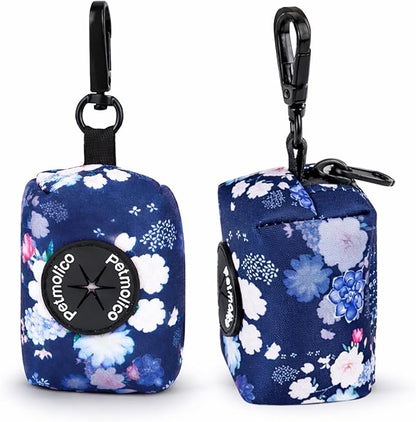 Petmolico Dog Poop Bag Holder Leash Attachment, Dog Waste Bag Dispenser Zippered Pouch, Fits Any Dog Leash, Includes Free Roll of Dog Bags, Poop Bag Dispenser - 2 Packs, Mixed Blue & White