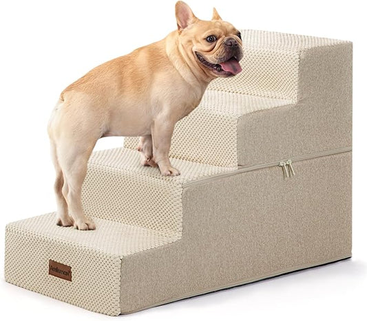 Dog Steps for Bed and Couch, 4-Step Pet Stairs for Small Dogs, Indoor Non-Slip Dog Stairs for Old Cats, Puppy, Small Medium Dogs,18.5" H,Beige
