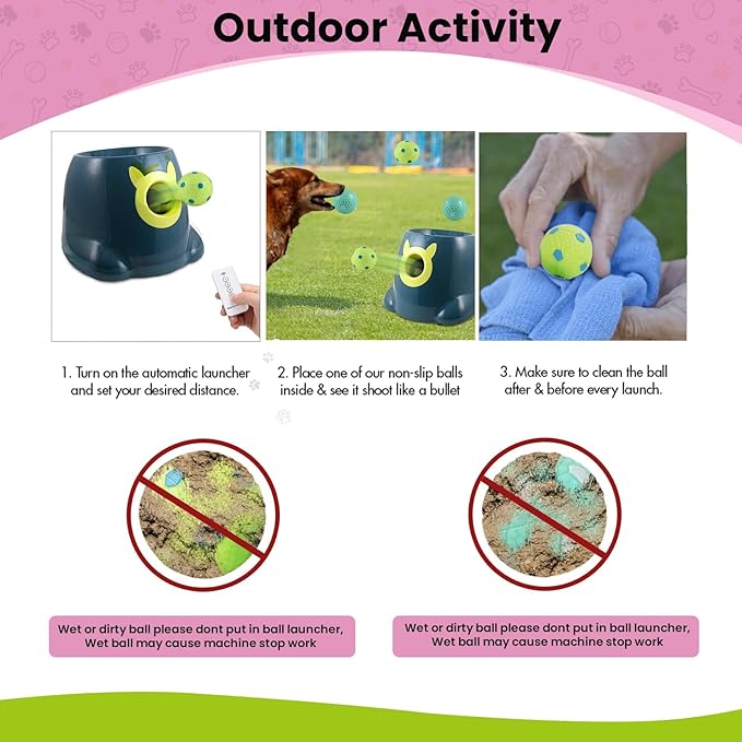 Auto Small Dog Ball Thrower for Small & Medium Dogs | Remote Control Launcher Toy with 6 Balls & Accessories – Indoor & Outdoor Use | Dual Power Options – Super Blue
