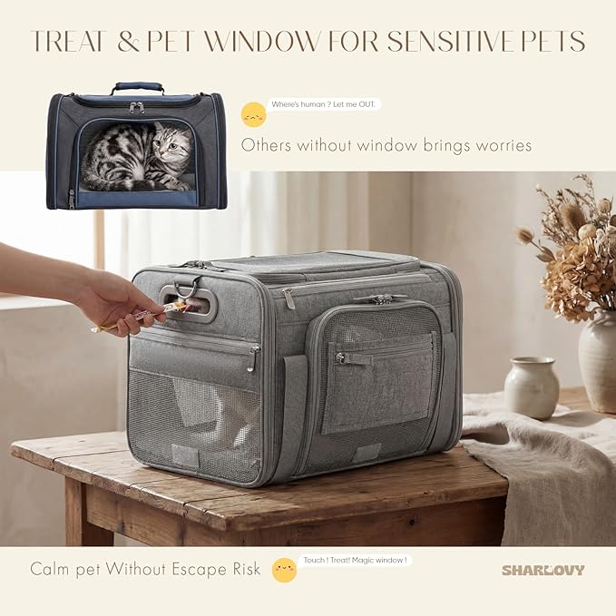 Top-Expandable Pet Carrier with Treat & Pet Window,18x11x11 Inch Delta American United Airline Approved,Soft-Sided Dog Carrier for Small Dogs and Cats,Travel Cat Carrier with Locking Safety Zippers