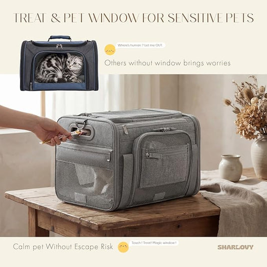 Top-Expandable Pet Carrier with Treat & Pet Window,18x13x9.5 Inch Southwest Frontier Airline Approved,Soft-Sided Dog Carrier for Small Dogs and Cats,Travel Cat Carrier with Locking Safety Zippers