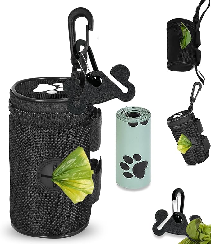 Dog Waste Bag Dispenser Pet Poop Bags Holder for Doggie Waste Bags Dispensers Soft Fabric Zipper Small Doggy Puppy Pouch for Leash Accessory Attachment with Carrier,Paw Print, No-XYBbk