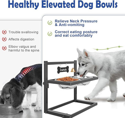 Elevated Dog Bowls for Medium and Small Dogs, 5 Height Adjustable & 2 Stainless Steel Bowls 800ml/27oz, Raised Food Dog Water Stand