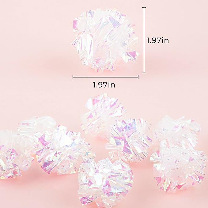 AUEAR, 20 Pack Dye Free Cat Crinkle Balls 2" Mylar Sounds Shiny Kitty Glitter for Cats