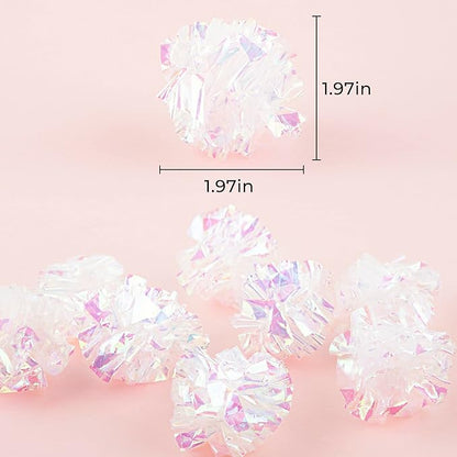 AUEAR, 20 Pack Dye Free Cat Crinkle Balls 2" Mylar Sounds Shiny Kitty Glitter for Cats