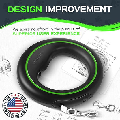 UFO Retractable Dog Leash Hands Free Wearable Dog Leash with Poop Bag Holder One-Handed Brake Pause Lock 360° Tangle Free 10ft for Up to 66lbs Medium Small Dogs (Black/Green)