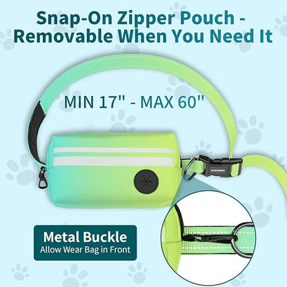Hands Free Dog Leash with Removable Zipper Pouch, Dual Padded Handles and Durable Bungee for Walking, Jogging and Running-Your Dog (Large, 35-140 lbs-Cyan