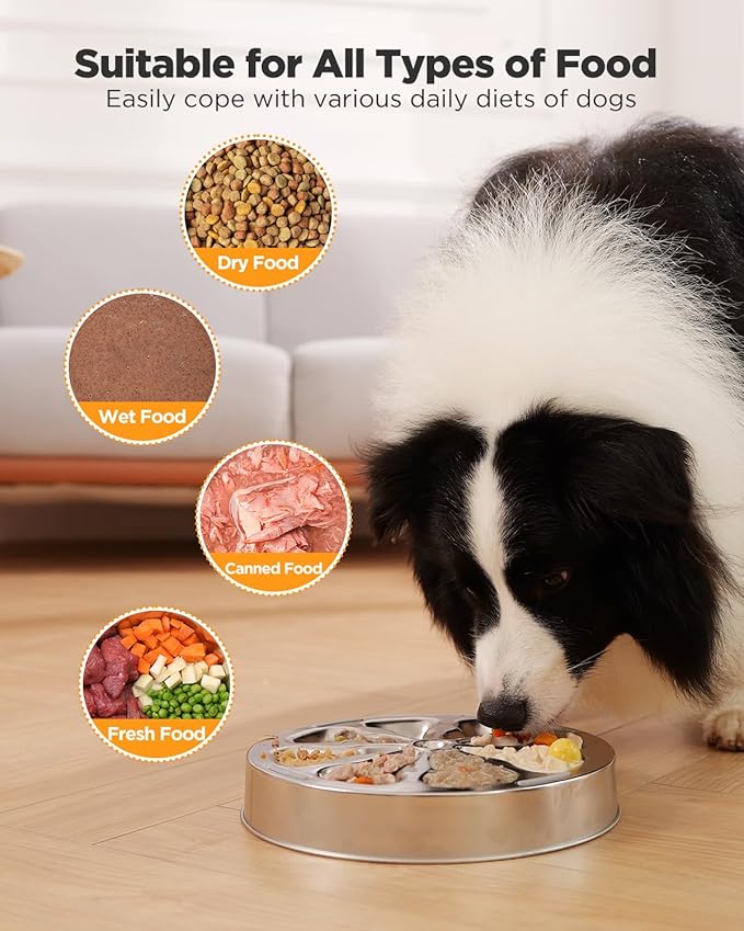 Slow Feeder Dog Bowls – Stainless Steel Non-Slip Metal Bowl for Slow Feeding, 5 Cups Large Capacity, Double-Sided Design for Dry, Wet, or Raw Food, Ideal for Small, Medium, Large Dogs