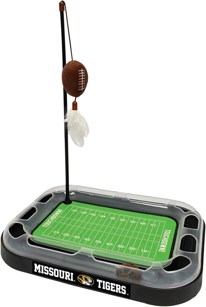 Pets First CAT Scratcher & Plush Football Toy with Catnip, Feather & Jingle Bell Interactive Ball Cat Chasing 5-in-1 Kitty Toy