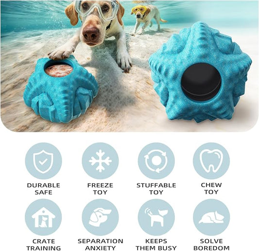 Interactive Dog Toys for Aggressive Chewers Indestructible Dogs Toy for Large/Medium Breed Durable Dog Frozen Treat Toy to Keep Them Busy and Reduces Anxiety 3-in-1 Enrichment Toys (Blue)