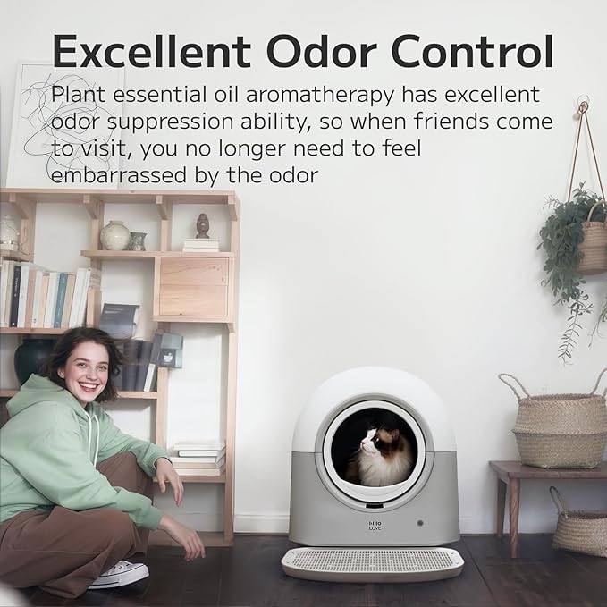 Self-Cleaning Litter Box Automatic Electronic Hands-Free Smart Robot self Cleaning Litter Box - Large 60L Capacity, Safe Anti-Pinch,with Deodorizer and Liner,for Multiple Cats (Grey Pro)