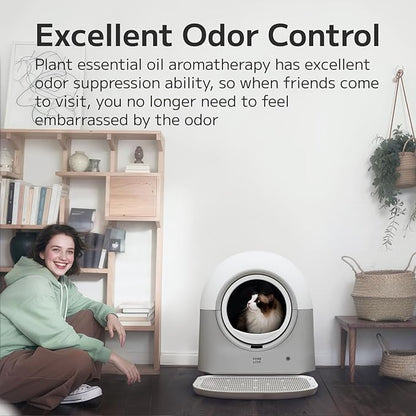 Self-Cleaning Litter Box Automatic Electronic Hands-Free Smart Robot self Cleaning Litter Box - Large 60L Capacity, Safe Anti-Pinch,with Deodorizer and Liner,for Multiple Cats (Grey Pro)