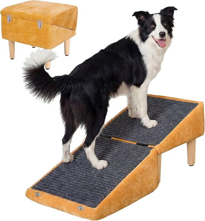 3-in-1 Dog Ramp 18.9"×17.7"×18.9" with Storage – Pet Stairs for Senior & Injured Dogs & Cats, Hidden Storage Footstool, Ottoman Anti-Slip, Supports 220 lbs for Beds & Sofas