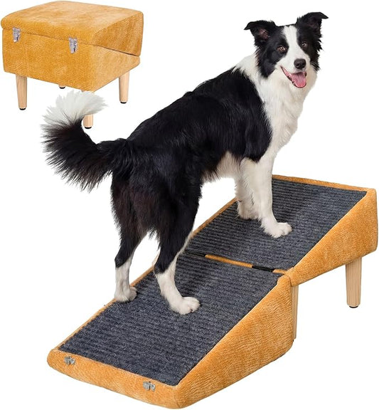 3-in-1 Dog Ramp 18.9"×17.7"×18.9" with Storage – Pet Stairs for Senior & Injured Dogs & Cats, Hidden Storage Footstool, Ottoman Anti-Slip, Supports 220 lbs for Beds & Sofas